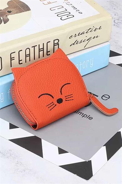 Kahve Renk Kedi Figürlü Cüzdan/Kartlık