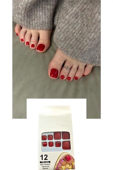 12li Kırmızı Renk Takma Tırnak Set (Yapıştırıcılı)