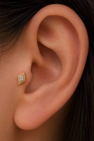 Altın   Renk  Taşlı Cerrahi Çelik Tragus/Kıkırdak Küpe/Piercing (Tek)