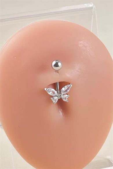 Gümüş Renk Kelebek Figürlü Cerrahi Çelik Göbek Piercing