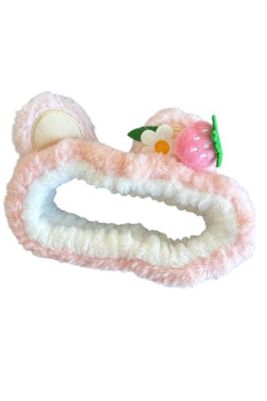 Açık Pembe Renk Çilek Figürlü Peluş Saç Bandı