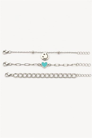 Gümüş  Renk  Zincir Detaylı 3lü Bileklik Set