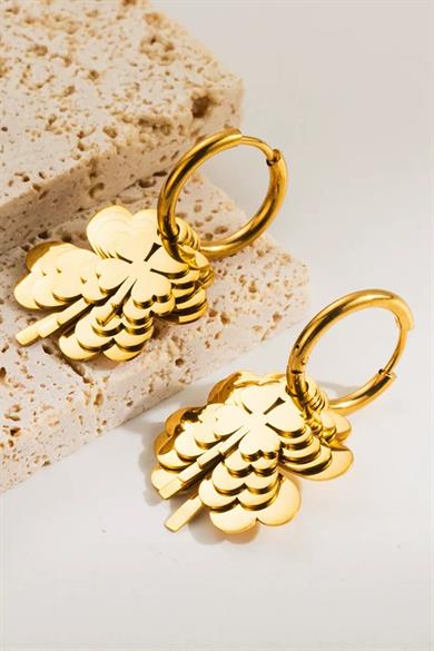 Altın Renk Yonca Figürlü Çelik Küpe (Çift)