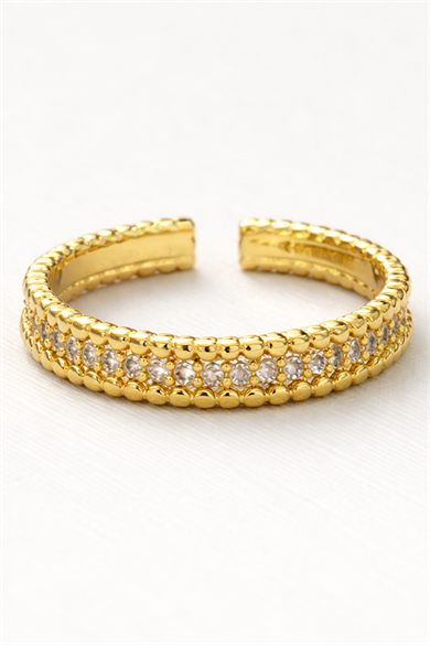Altın Renk Taş Detaylı Ayarlanabilir Yüzük