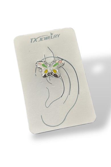 Gümüş Renk Kelebek Figürlü Taş Detaylı 14K Altın Kaplama TX Ear Cuff (Tek)