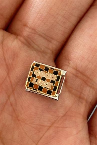 Gümüş Renk Good Luck Yazılı Çelik Nomination Charm (Tek)