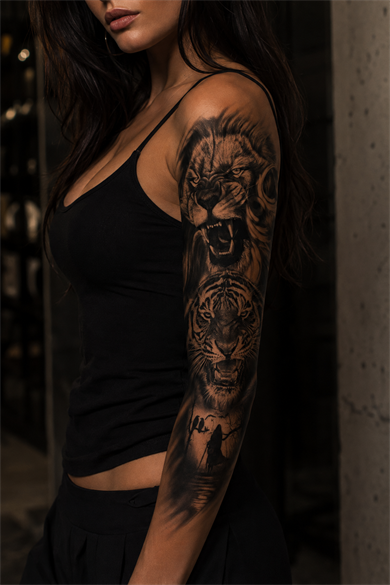 Aslan Ve Kaplan Kol Geçici Dövme Tattoo