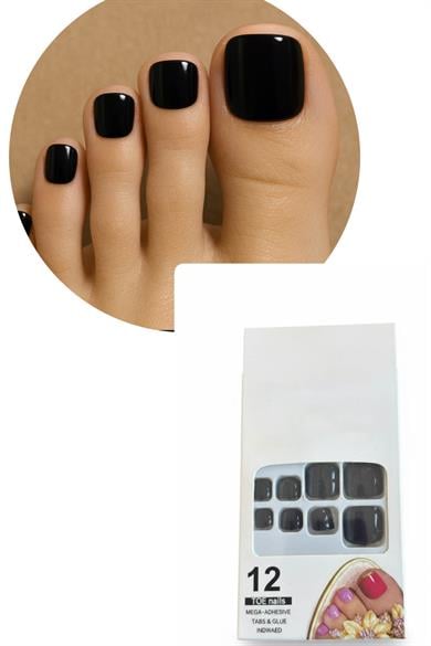 12li Siyah Renk Takma Tırnak Set (Yapıştırıcılı)