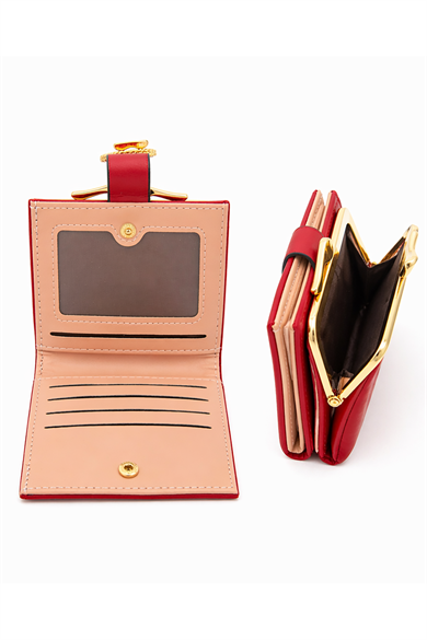 Kırmızı Renk 2 Bölmeli Deri Kadın Kartlık/Cüzdan
