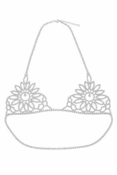 Gümüş Renk Taş Detaylı Bikini Üstü /Bralet /Vücut Aksesuarı