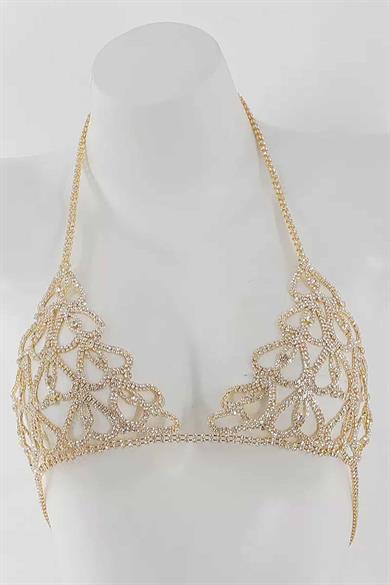 Altın Renk Taş Detaylı Bikini Üstü /Bralet /Vücut Aksesuarı