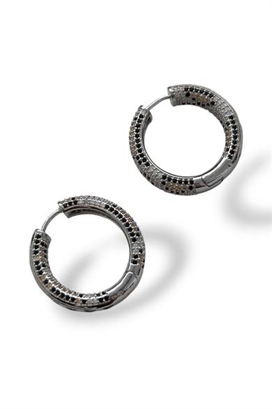 Gümüş Renk Taş Detaylı 14K Altın Kaplama TX Halka Küpe (Çift)