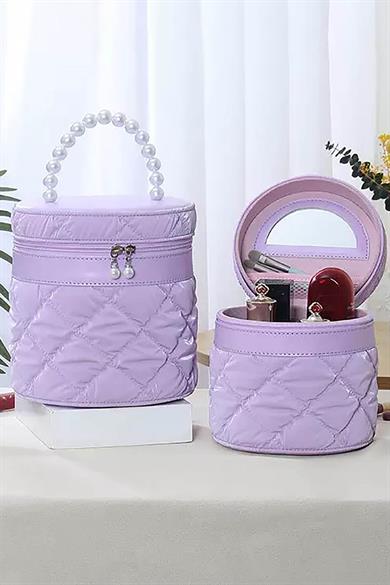 Mor Renk İnci Detaylı Makyaj Ve Kişisel Bakım Çantası 