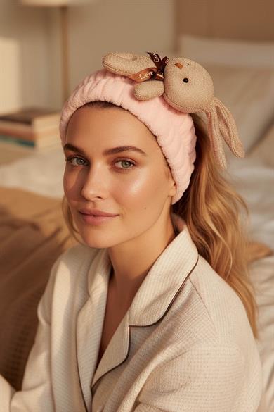 Pembe Renk Tavşan Figürlü Peluş Saç Bandı