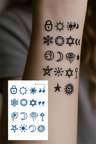 Karışık Figürlü 12 Saat Sonra Kararan Geçici Dövme Tattoo