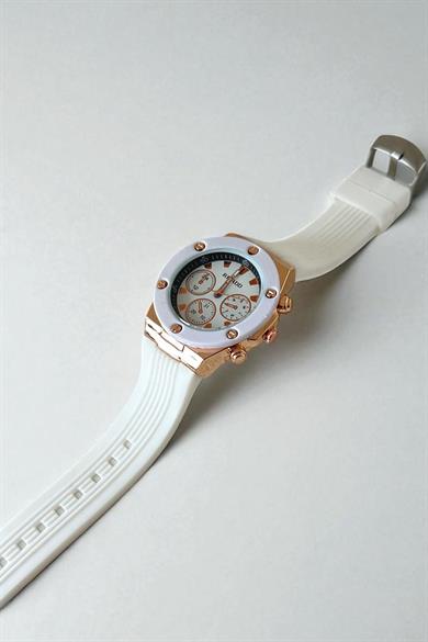 Beyaz Renk Silikon Kordonlu Kadın Saat