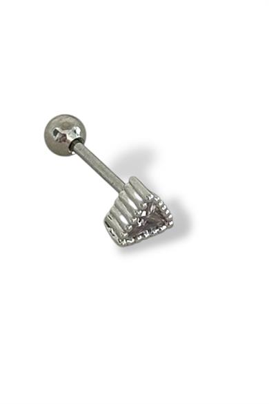 Gümüş Renk Taş Detaylı Çelik Tragus/Kıkırdak Küpe/Piercing (Tek)