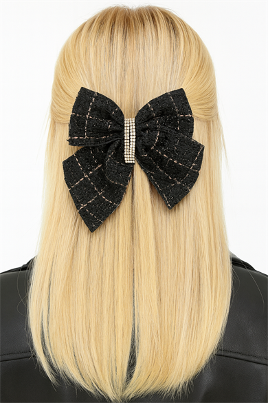 Siyah Renk Kurdele Figürlü Taş Detaylı Otomat Toka