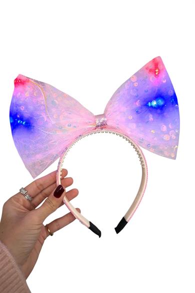 Pembe Renk Pullu Kurdele Figürlü Işıklı Taç