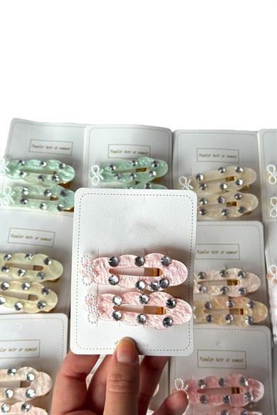 12li Karışık Renk Taş Detaylı Yan Toka Set