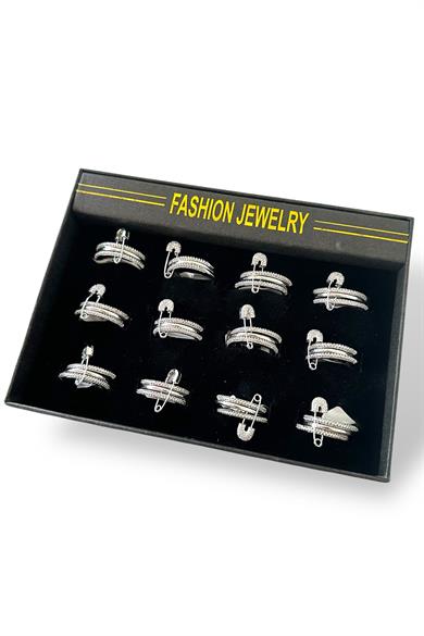 Gümüş Renk 12li Taş Detaylı Yüzük Set