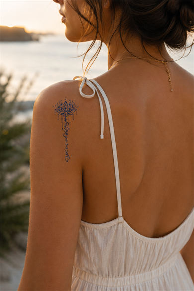 Lotus Çiçek Sonradan Kararan Yarı Kalıcı Geçici Dövme Tattoo