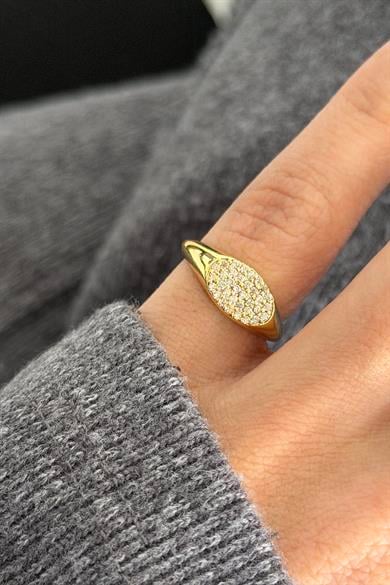 Altın Renk Taşlı Serçe Parmak Yüzük (Ayarlanabilir)