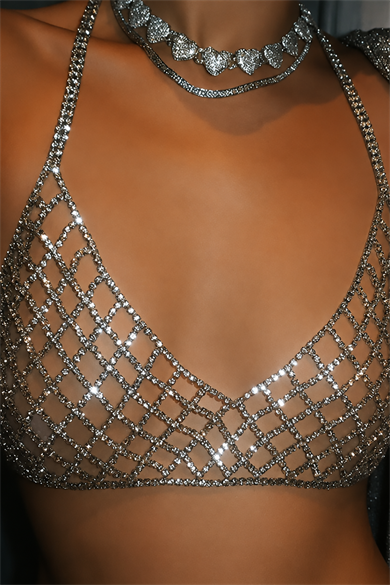 Gümüş Renk Taş Detaylı Bikini Üstü /Bralet /Vücut Aksesuarı