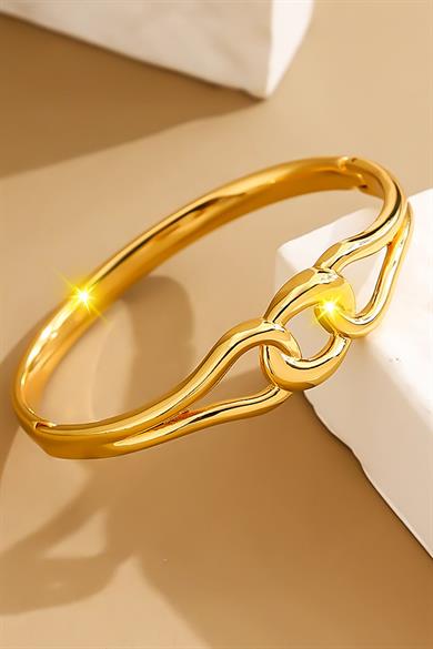 Altın Renk Düğüm Figürlü Çelik Kelepçe Bileklik