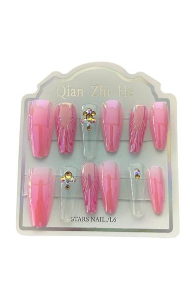 12li Pembe Renk Jel Görünümlü Takma Tırnak (Yapıştırıcılı)