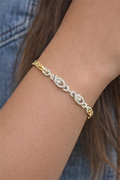 Altın Renk Taş Detaylı Çelik Xupıng VİP Bileklik