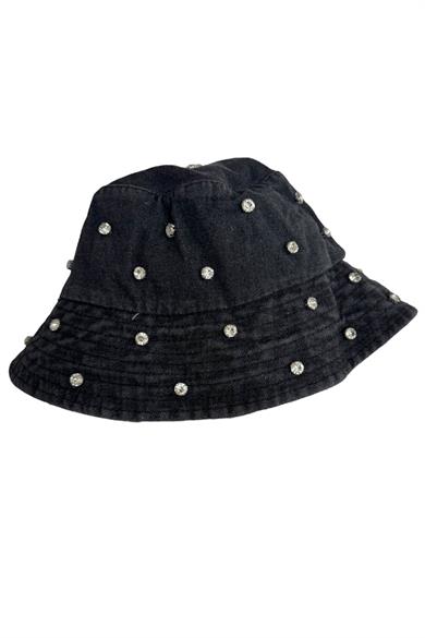 Siyah Renk Taş Detaylı Tasarım Şapka