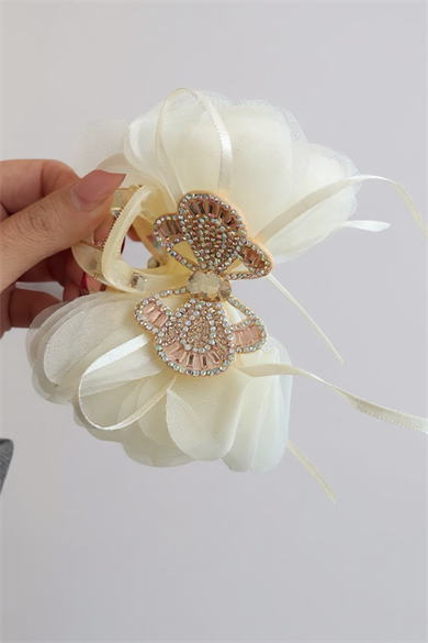 Krem Renk Kelebek Figürlü Mandal Toka