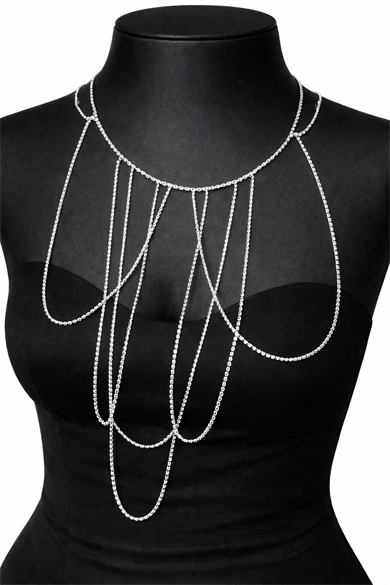 Gümüş Renk Taş Detaylı Tasarım Abiye Kolye