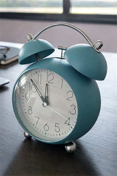 Mavi Renk Mini Dekoratif Işıklı Alarmlı Yuvarlak Masa Saati