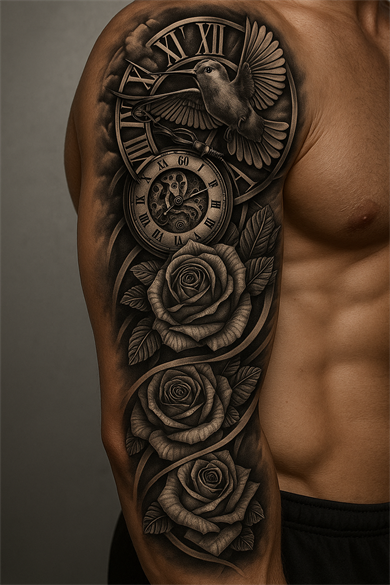 Kuş Ve Gül Figürlü 12 Saat Sonra Kararan Geçici Kol Dövme Tattoo