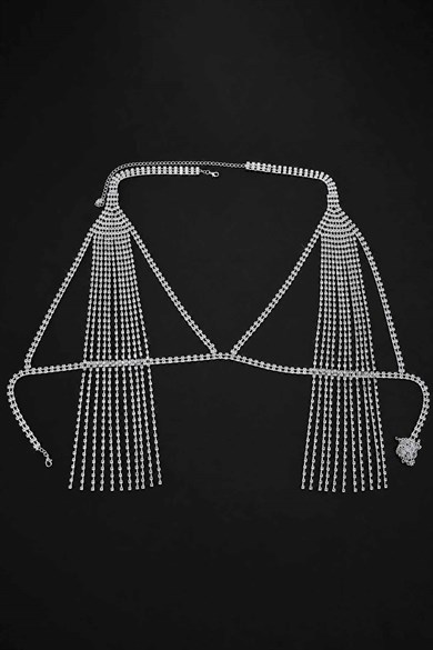 Gümüş Renk Taş Detaylı Bikini Üstü /Bralet /Vücut Aksesuarı