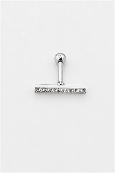 Gümüş  Renk  Taşlı Cerrahi Çelik Tragus/Kıkırdak Küpe/Piercing (Tek)