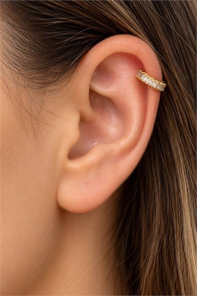 Altın Renk Taşlı Cerrahi Çelik Halka Tragus/Kıkırdak Küpe/Piercing (Tek)