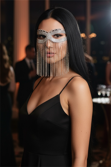 Gümüş Renk Taş Detaylı Parti Maskesi