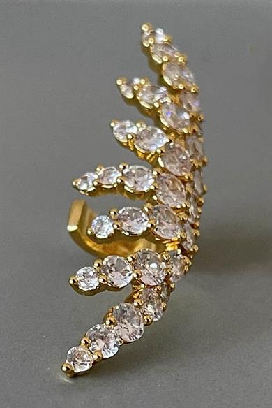 Altın Renk Taş Detaylı 14K Altın Kaplama TX Ear Cuff (Tek) 