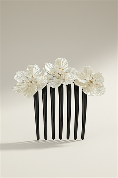 Siyah Renk Çiçek Detaylı Tarak Toka