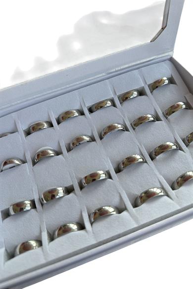 24lü Gümüş Renk Numaralı Kalın Çelik Alyans Set