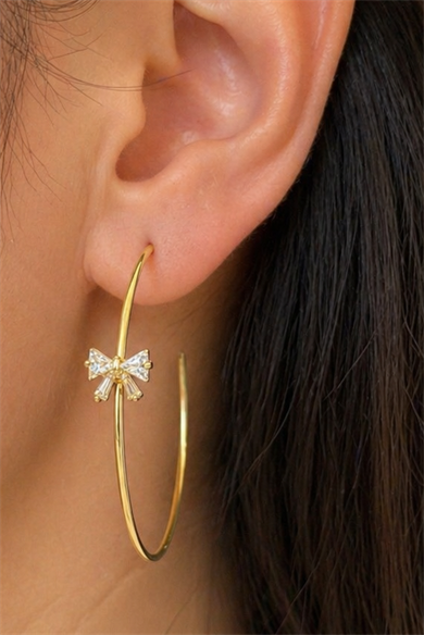 Altın Renk Kurdele Figürlü Halka Küpe (Çift)