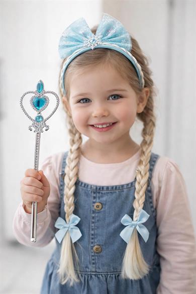 Mavi Renk Örgülü Taç/Asa Set