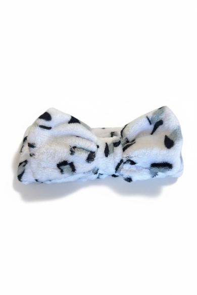 Beyaz Ve Gri Renk Kurdele Figürlü Leopar Desenli Saç Bandı