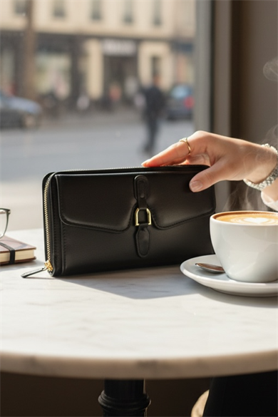 Siyah Renk Deri Kadın Cüzdan/Çanta