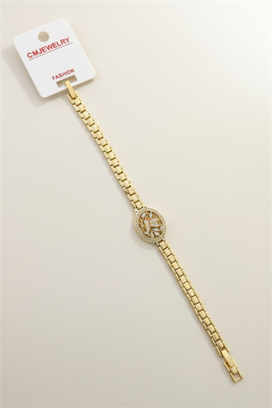 Altın Renk Kuş Figürlü Taş Detaylı 14K Altın Kaplama VİP Bileklik