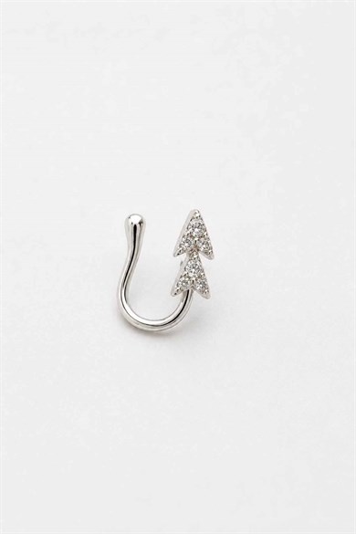 Gümüş Renk Taş Detaylı Cerrahi Çelik Deliksiz Kulak/Burun Piercing 