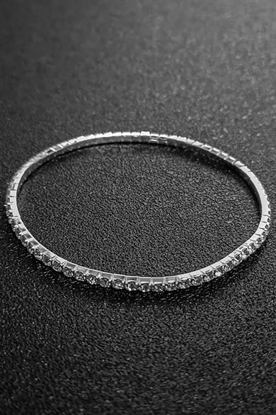 Gümüş Renk Taş Detaylı Su Yolu Halhal